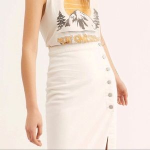 Free People Jasmine Button Midi Skirt 2 White Denim Stretch
